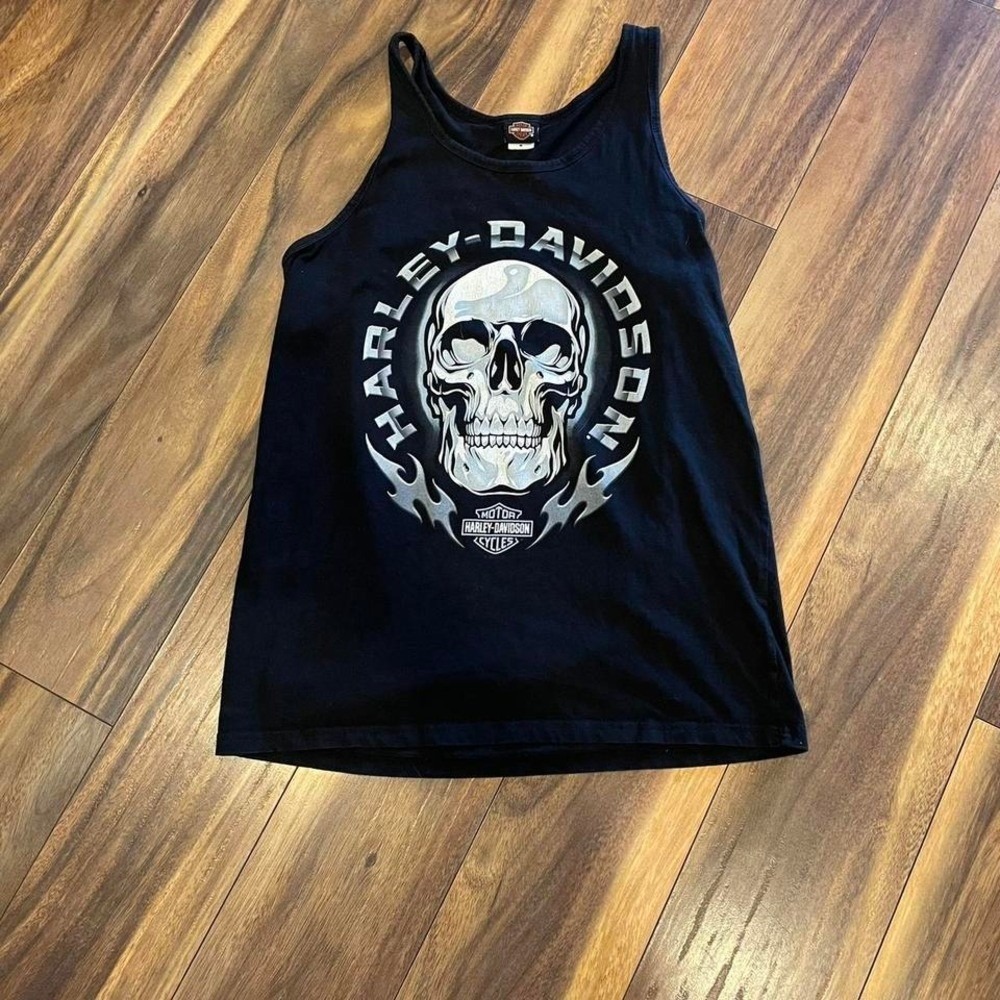 Harley Davidson black and grey skull tank top